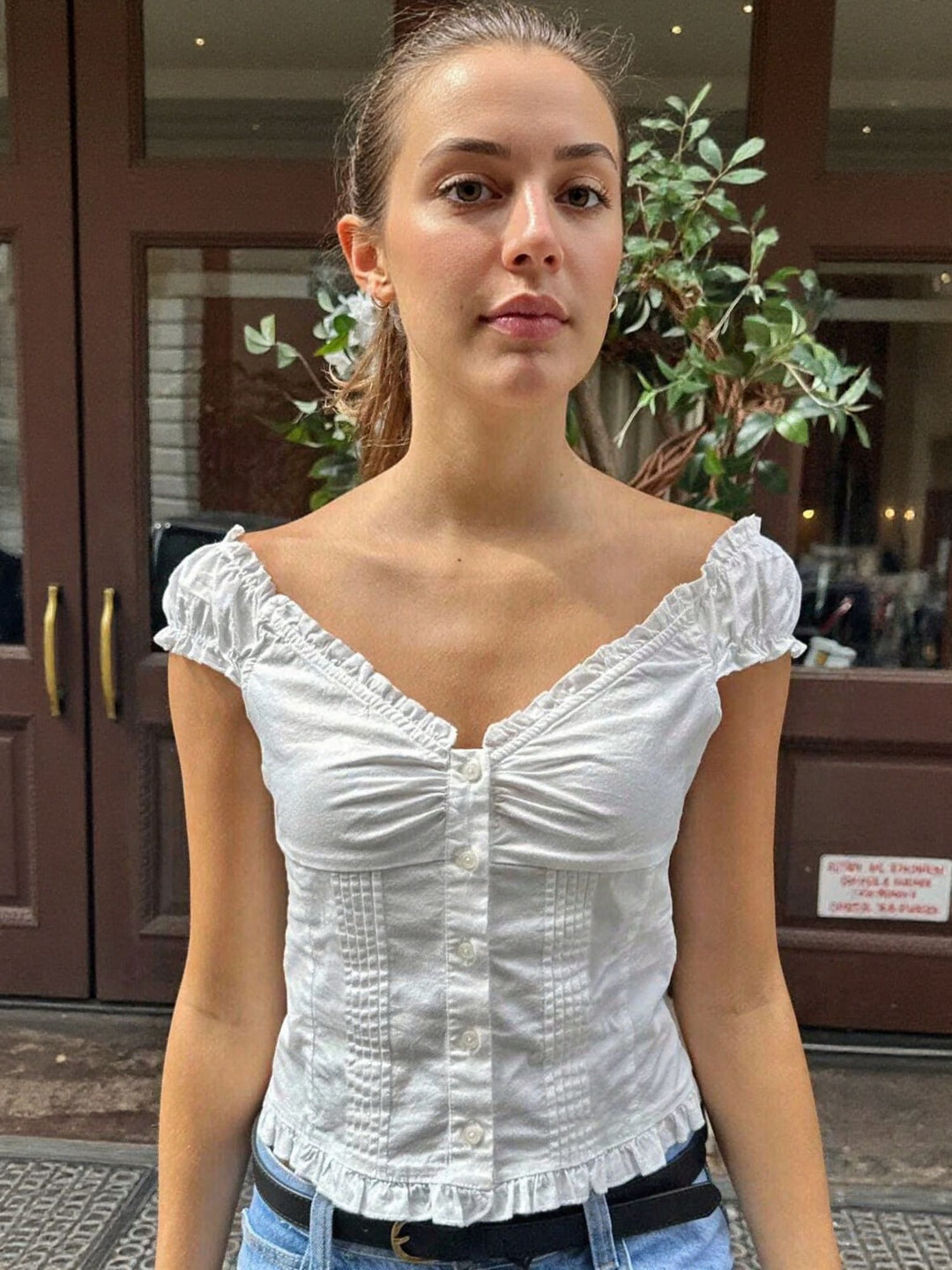 White Fitted Lace Insert Top