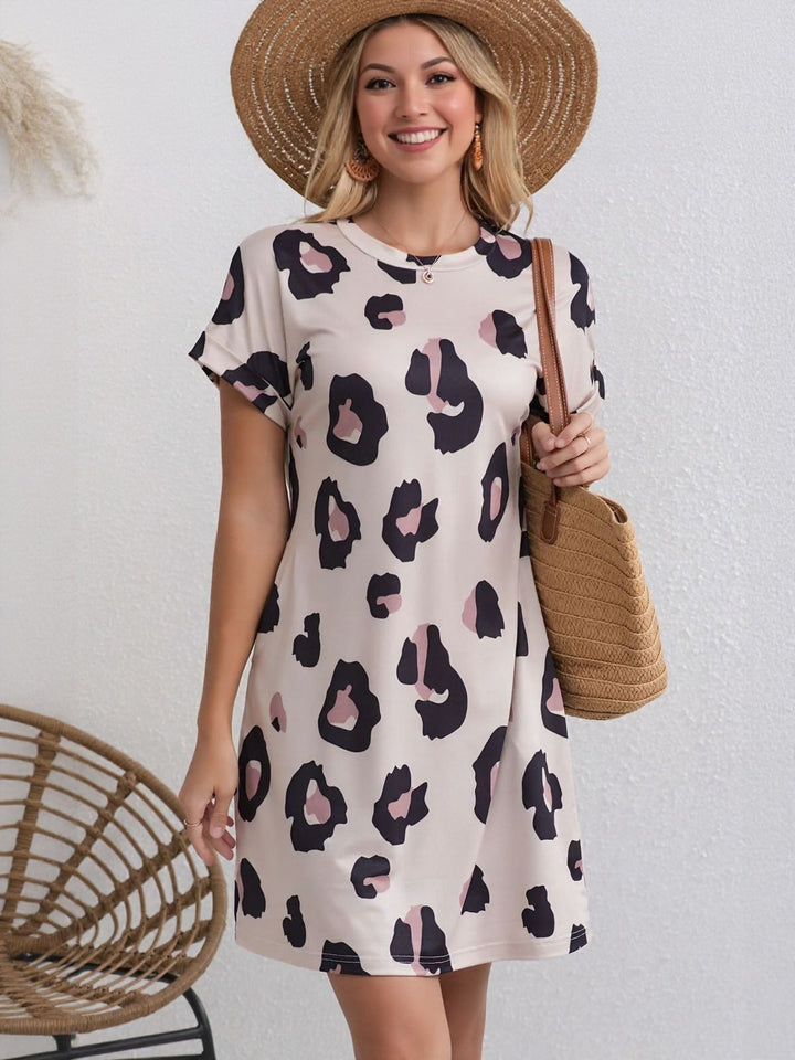 Beige Animal Print Shift Dress