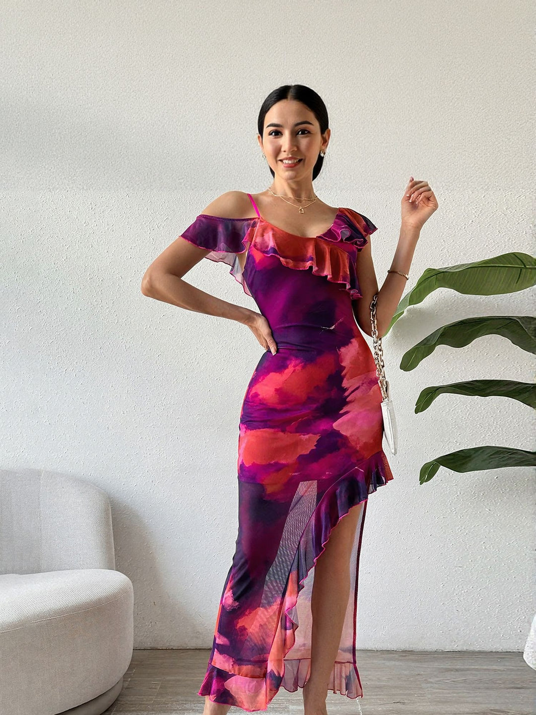 Purple Bodycon Maxi Dress With Slit