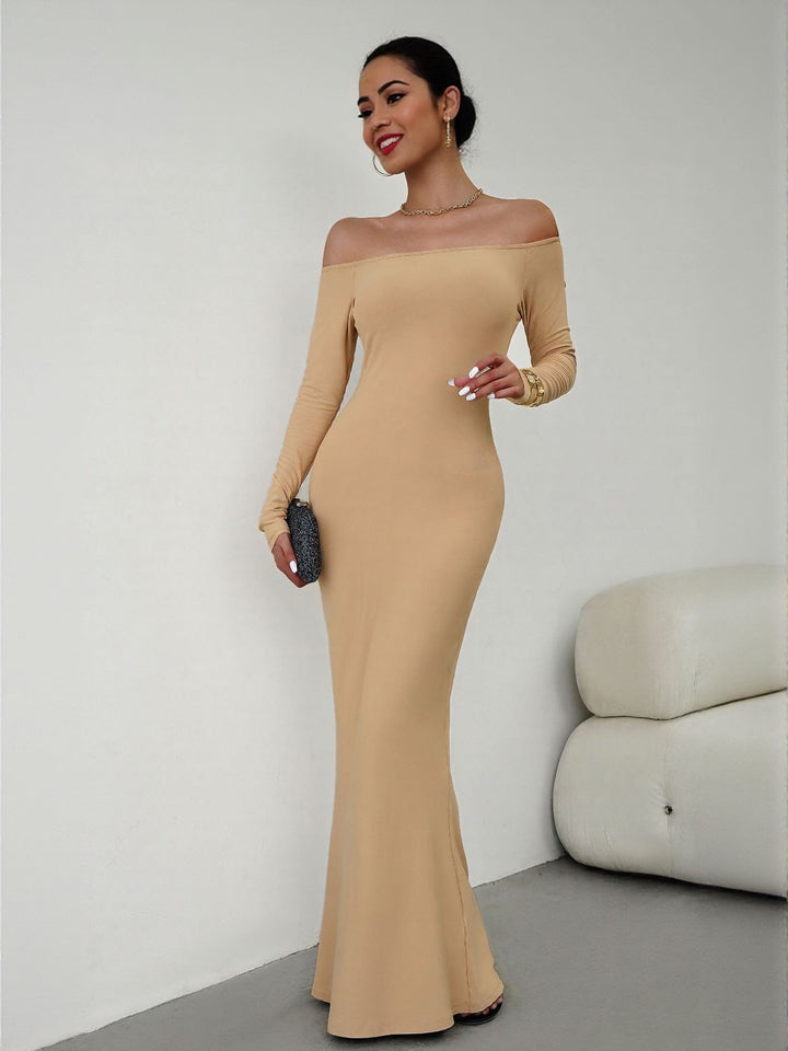 Khaki Off Shoulder Maxi Dress
