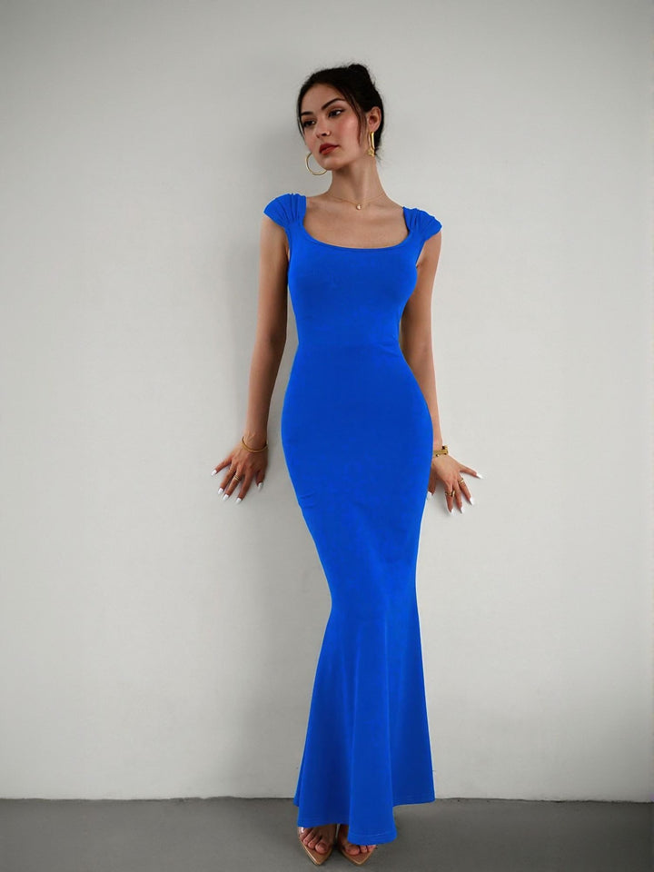 Blue Bodycon Maxi Dress With Gathered Strap
