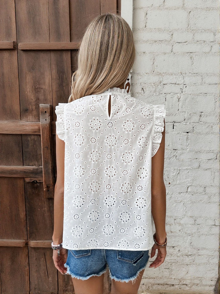 White Schifley Top With Ruffle Sleeve