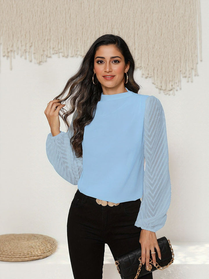 Blue Textured Full Sleeve Top