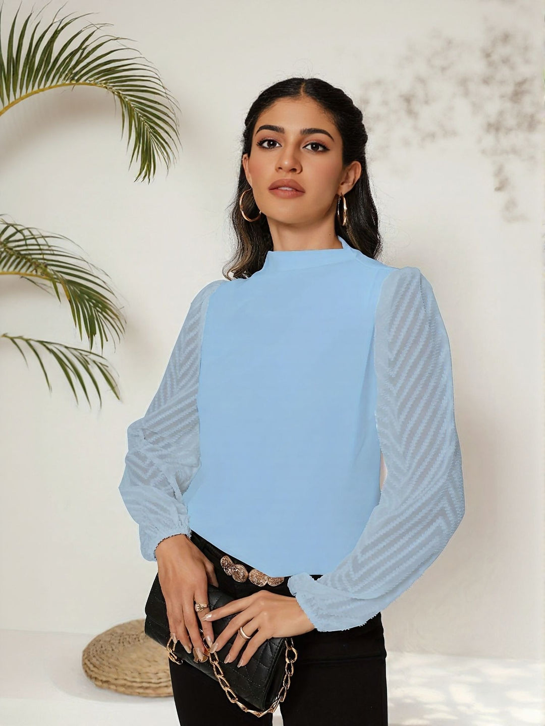 Blue Textured Full Sleeve Top