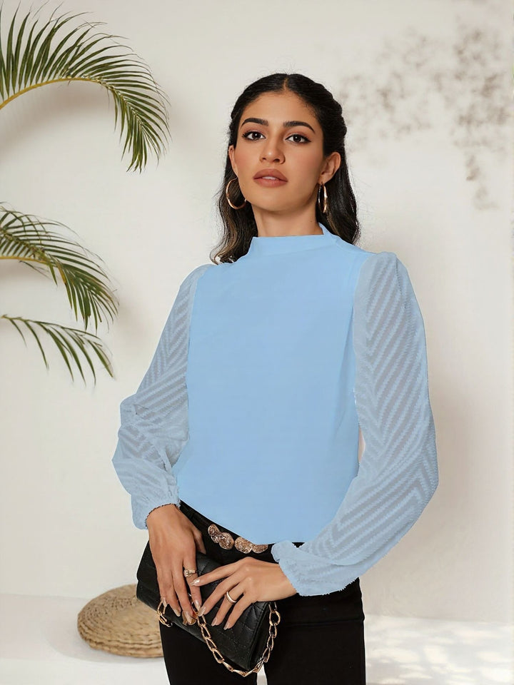 Blue Textured Full Sleeve Top