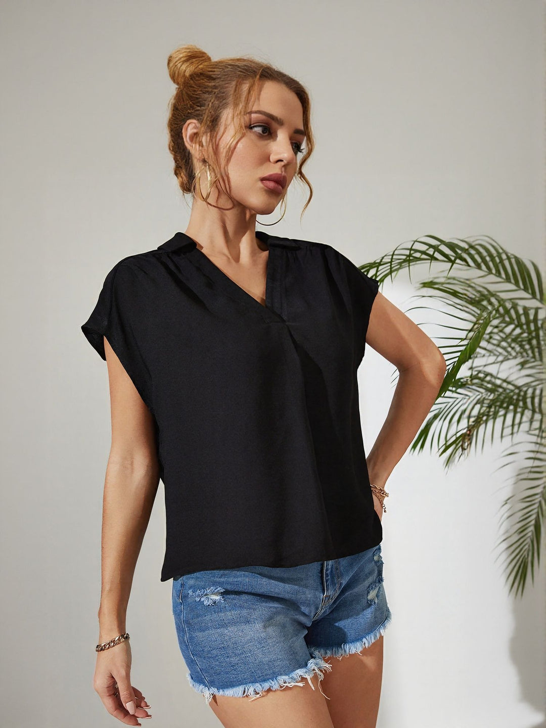 Black Blouse With Extended Sleeve