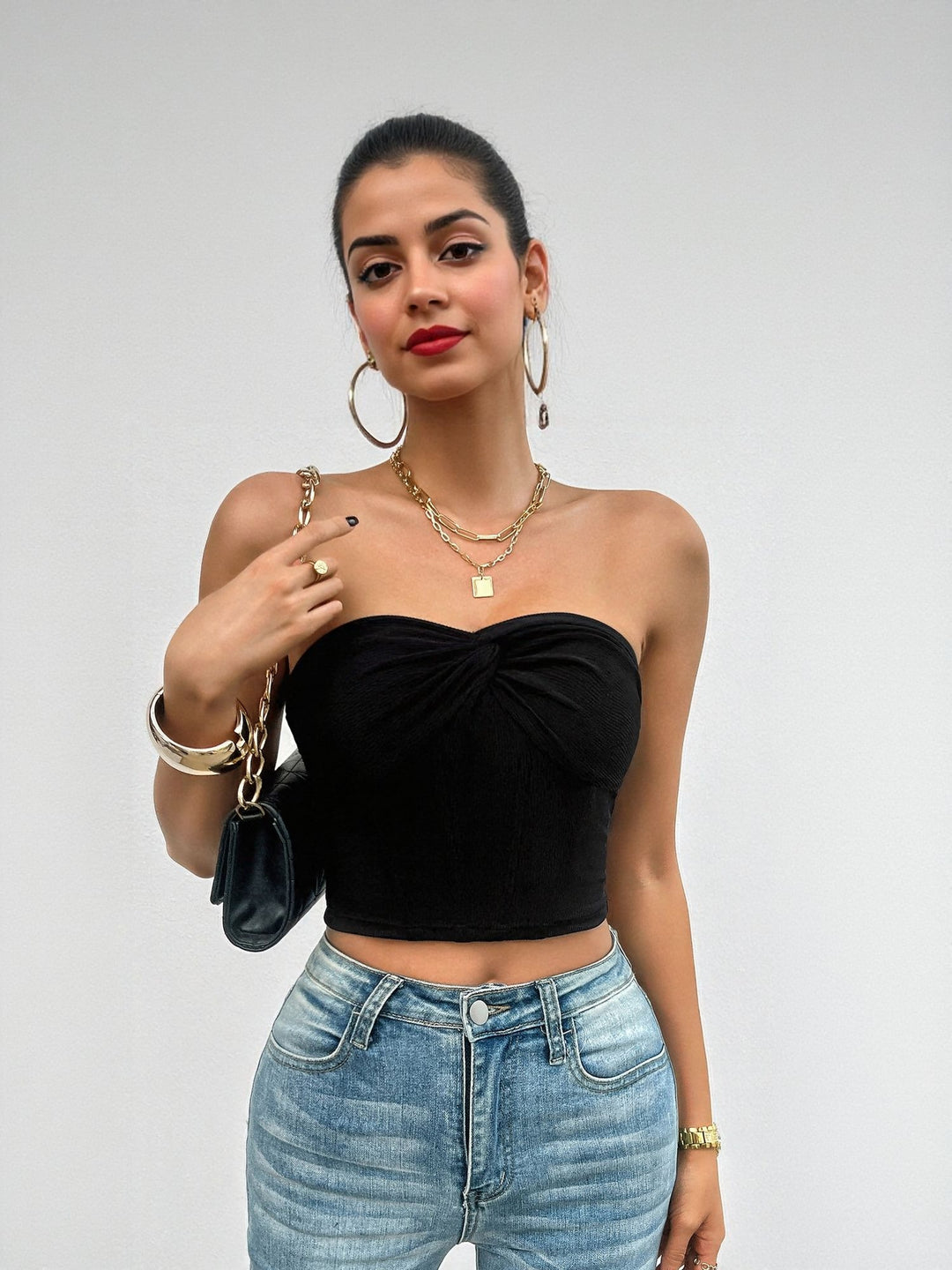 Black Cropped Bandeau Top
