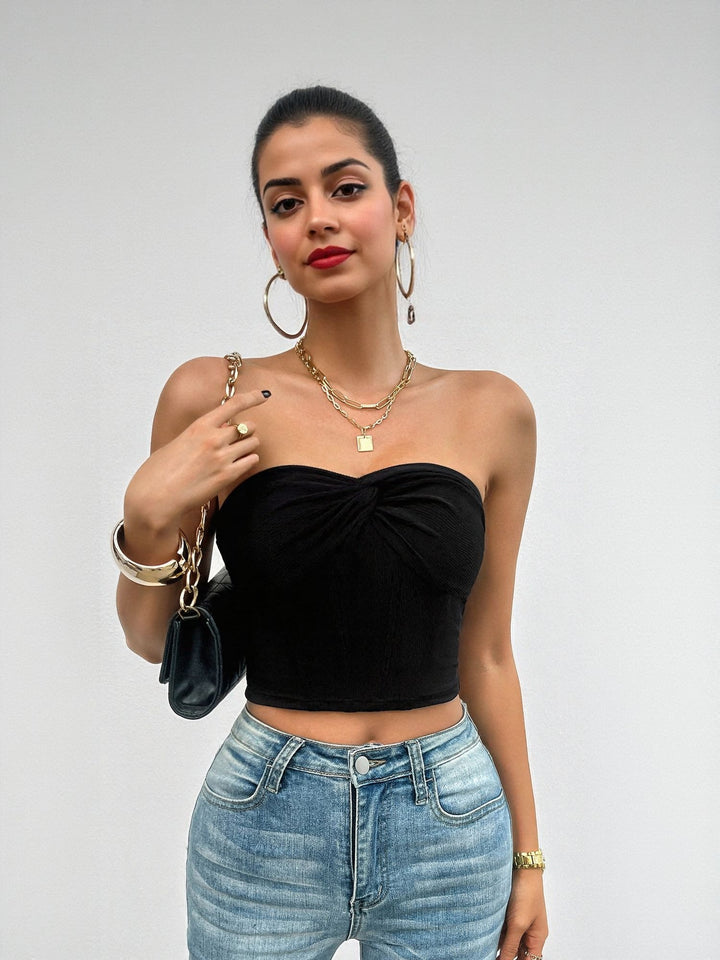Black Cropped Bandeau Top