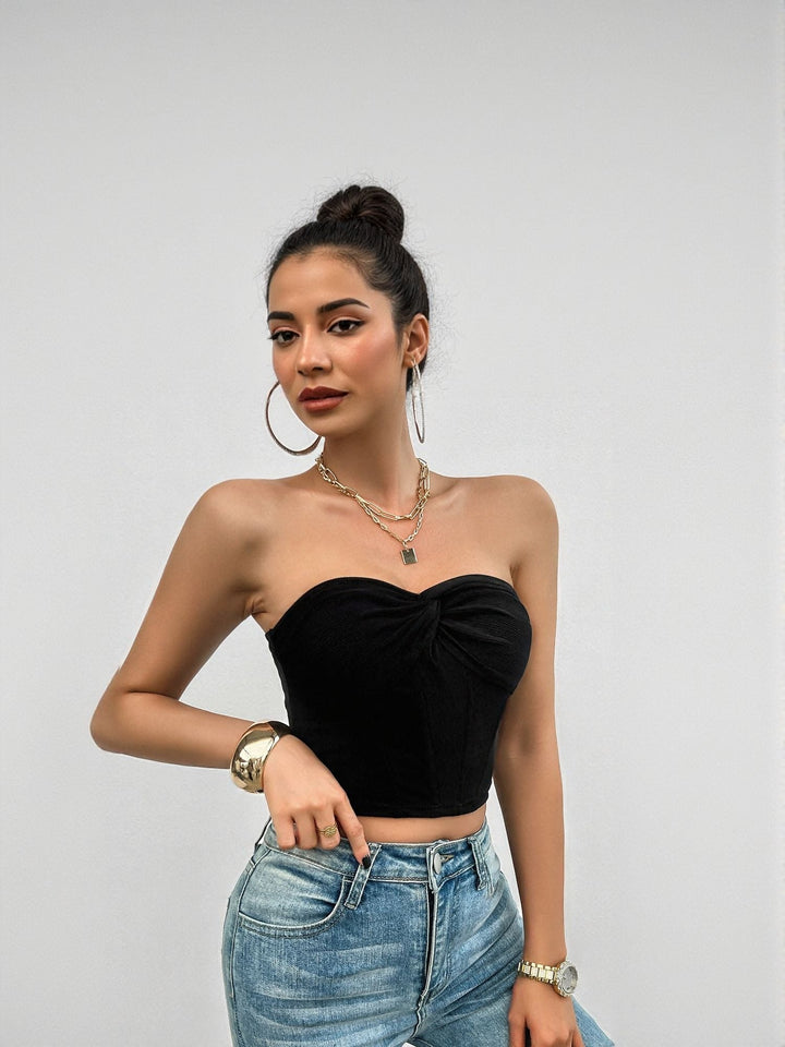 Black Textured High Neck Top