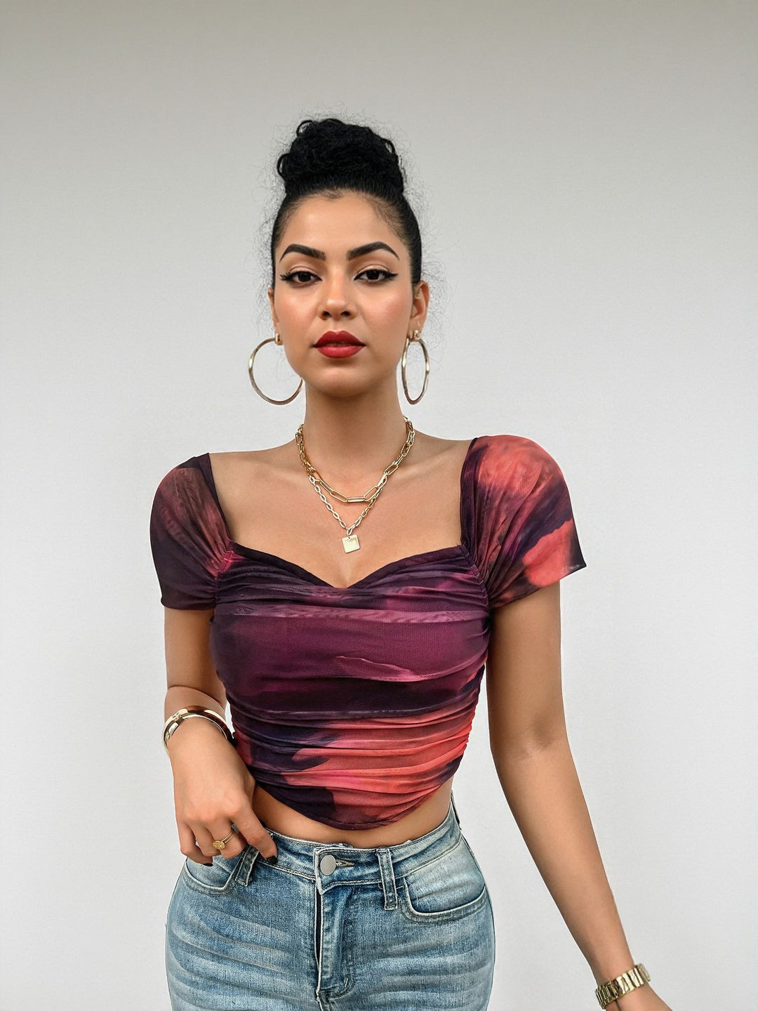 Purple Cropped Tie Dye Top