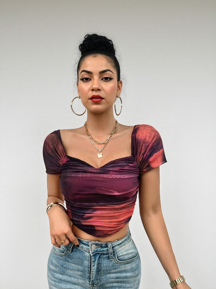 Purple Cropped Tie Dye Top