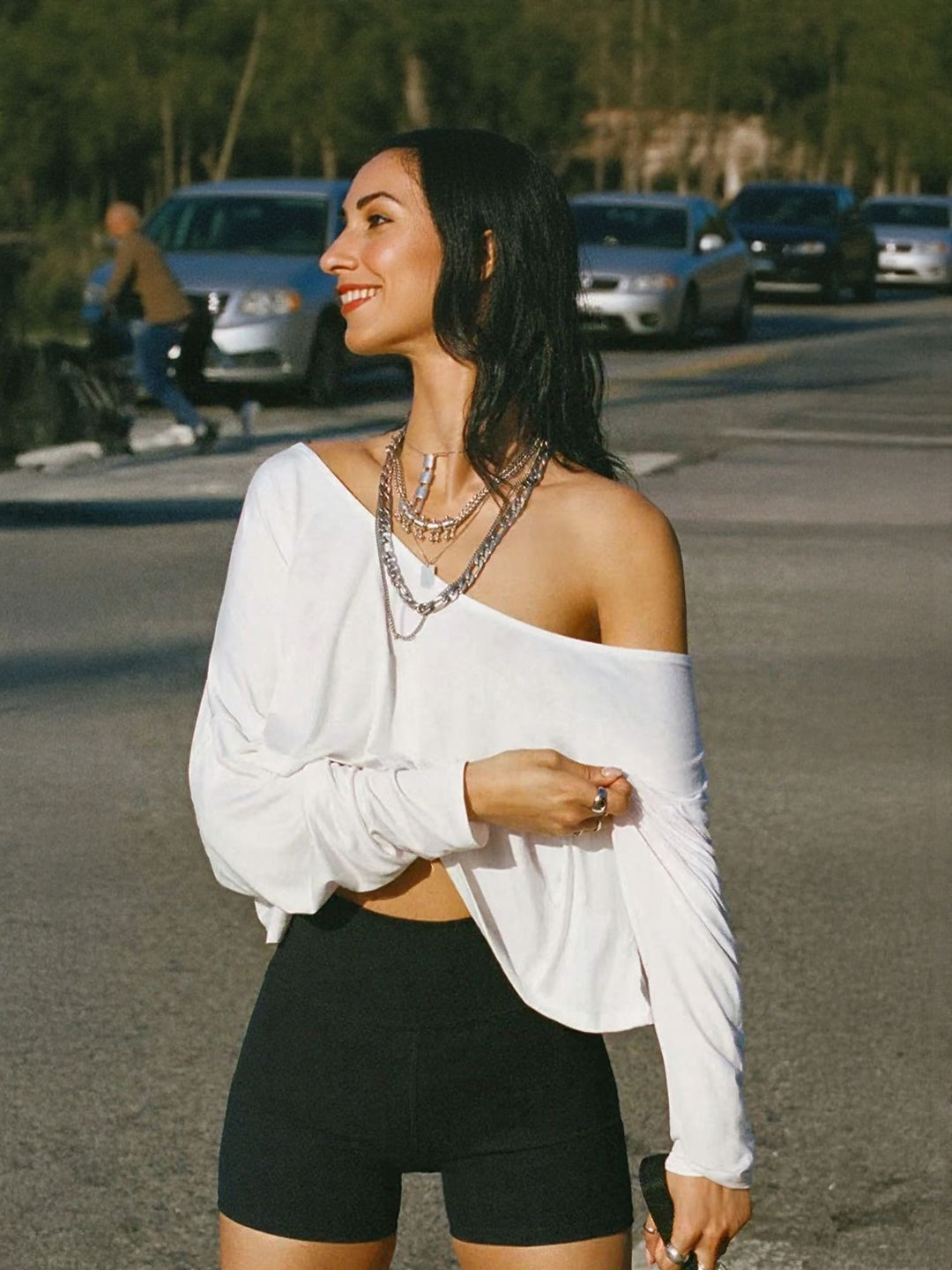 White Assymetric Off Shoulder Top