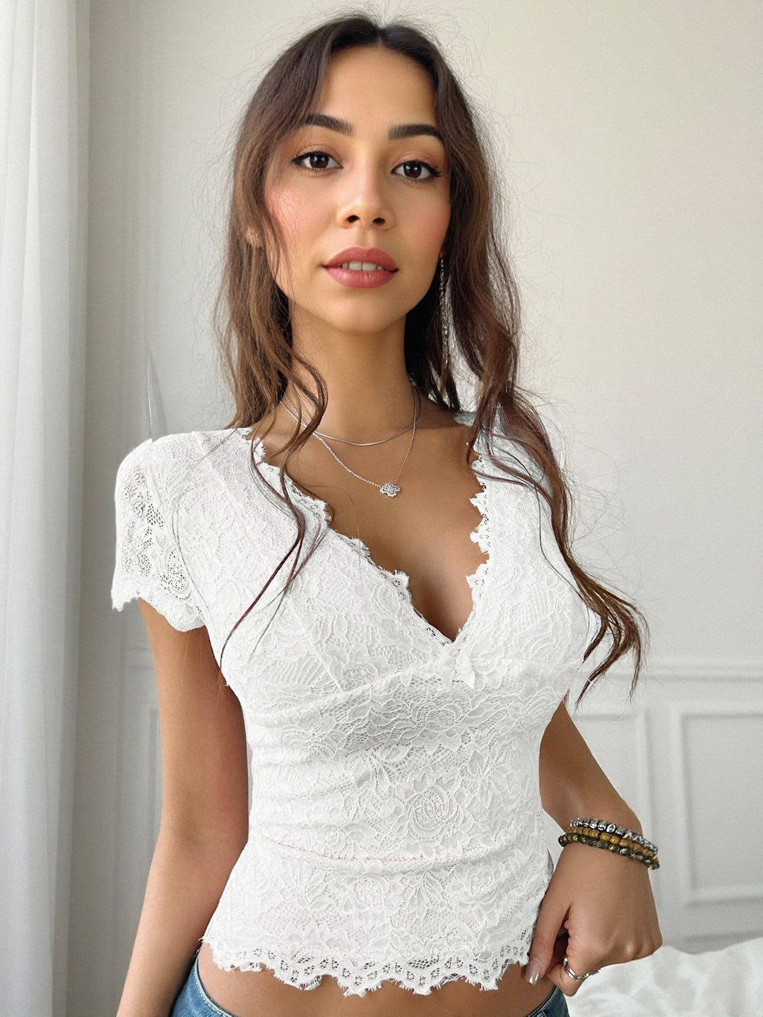 White Fitted Lace Top