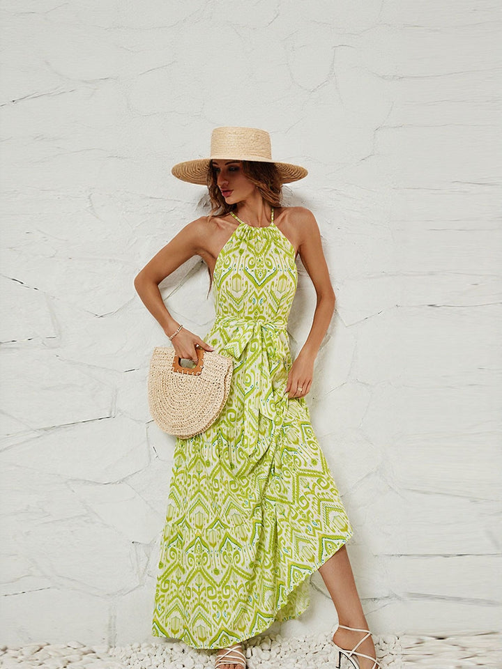 Lime Printed Halter Neck Maxi Dress