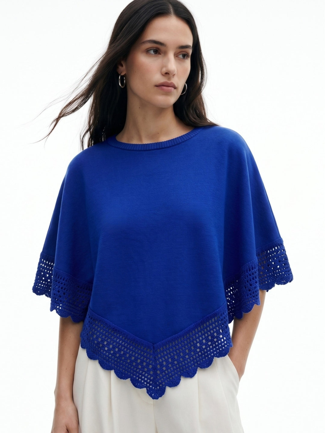 Blue Lace Asymmetrical Hem Relaxed Top