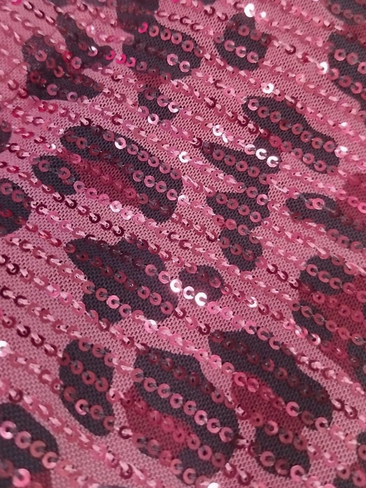 Pink Animal Print Sequined Mini Dress