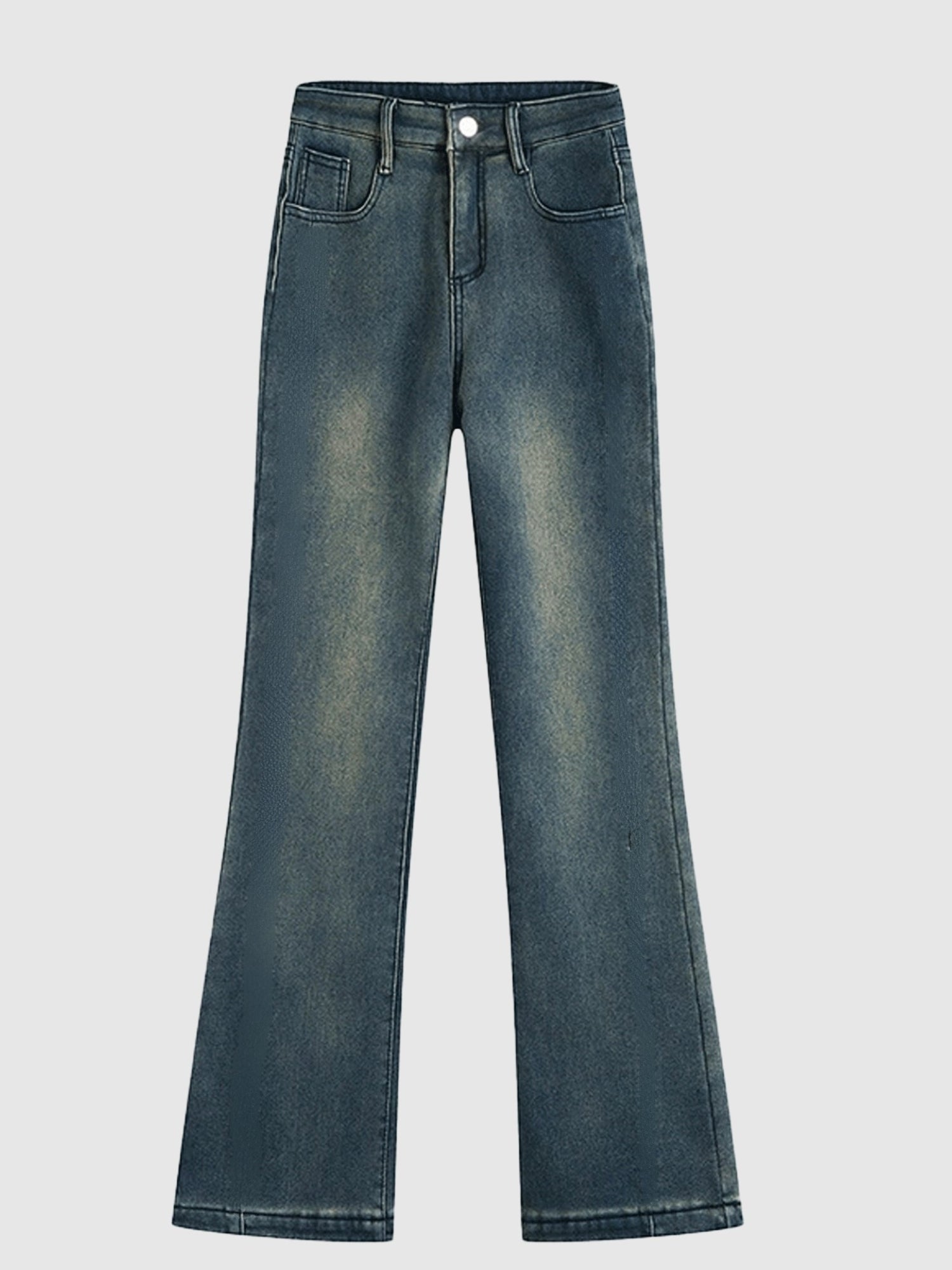 Blue Pin-Striped Flared Denim