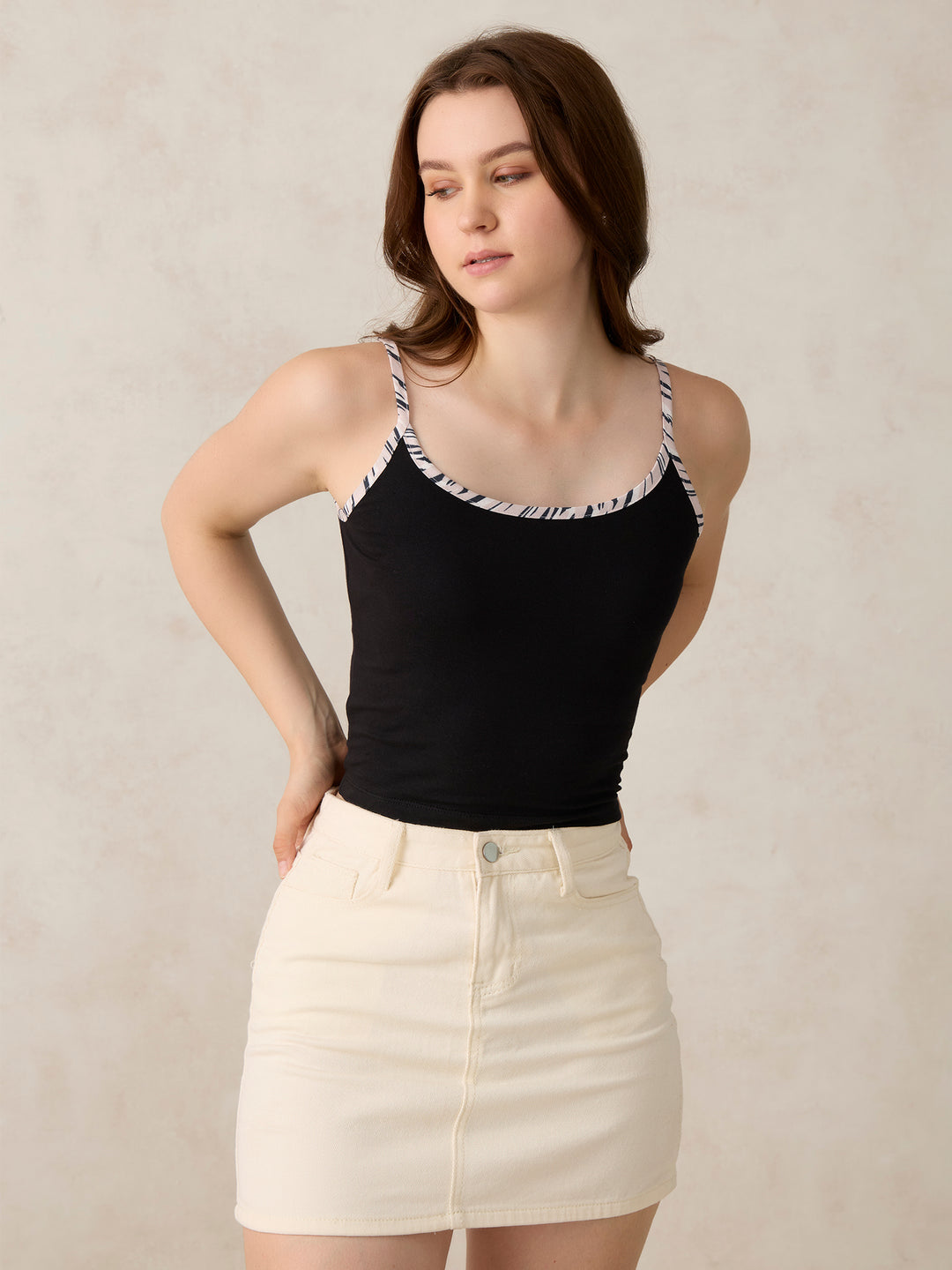 Black Contrast Strap Cami