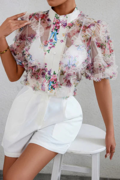 White Printed Sheer Shirt
