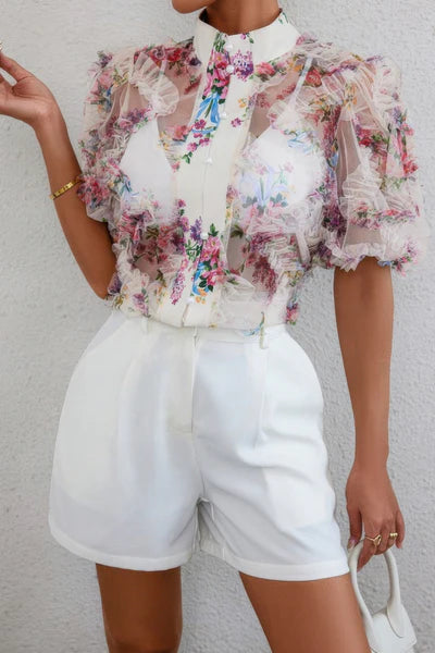 White Printed Sheer Shirt