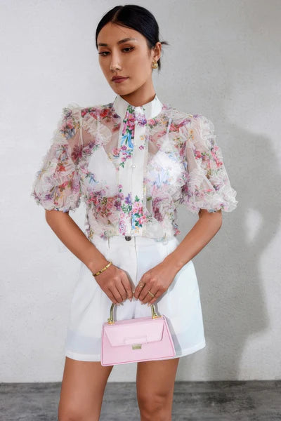 White Printed Sheer Shirt