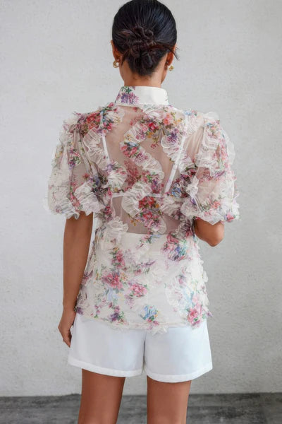 White Printed Sheer Shirt
