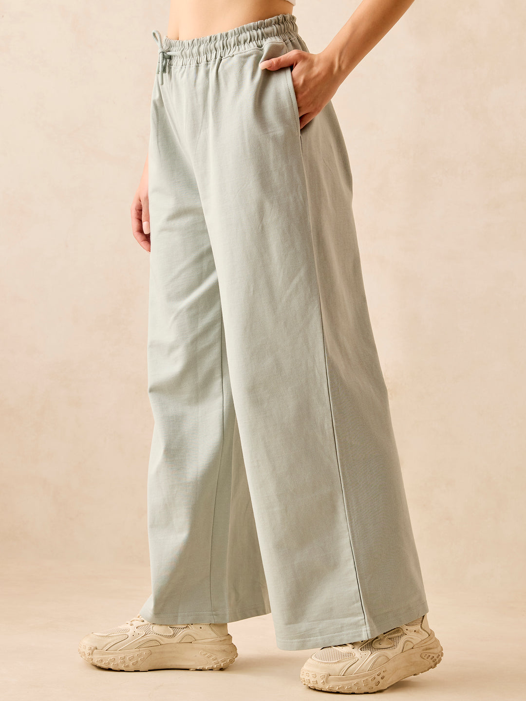 Grey Solid Basic Wide Leg Sweatpants