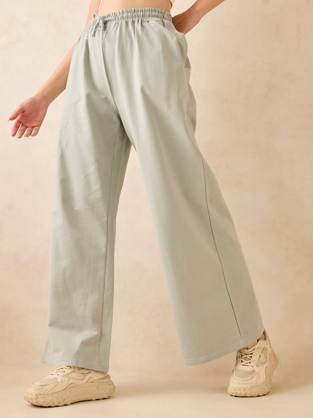 Grey Solid Basic Wide Leg Sweatpants