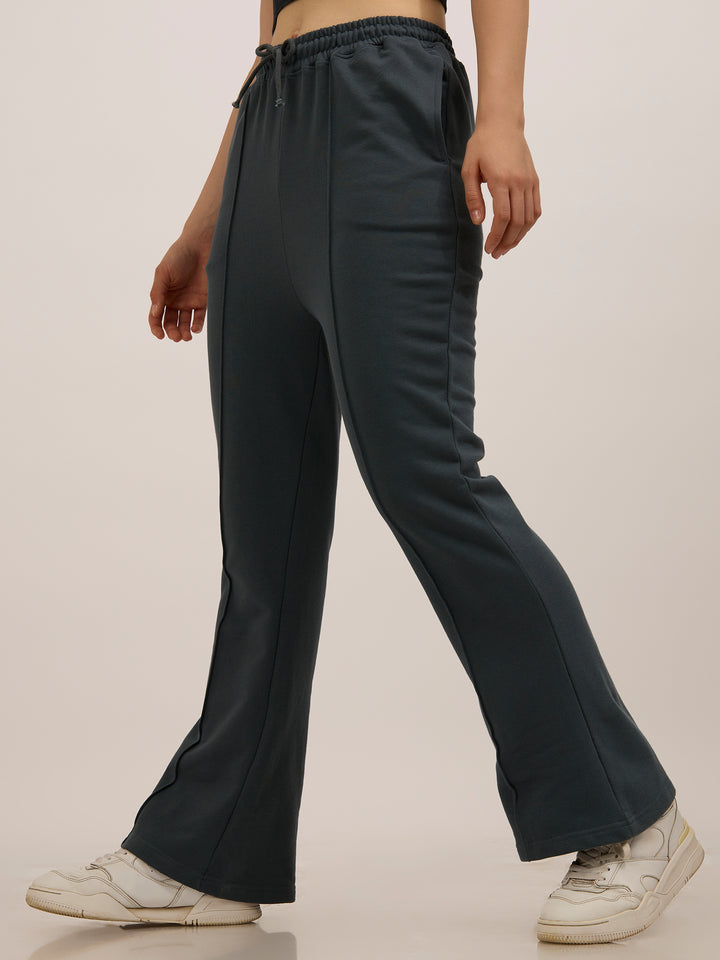 Grey Solid Pintuck Sweatpants