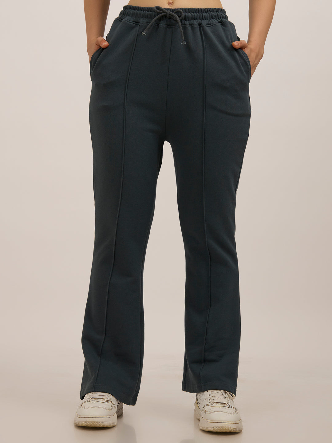 Grey Solid Pintuck Sweatpants