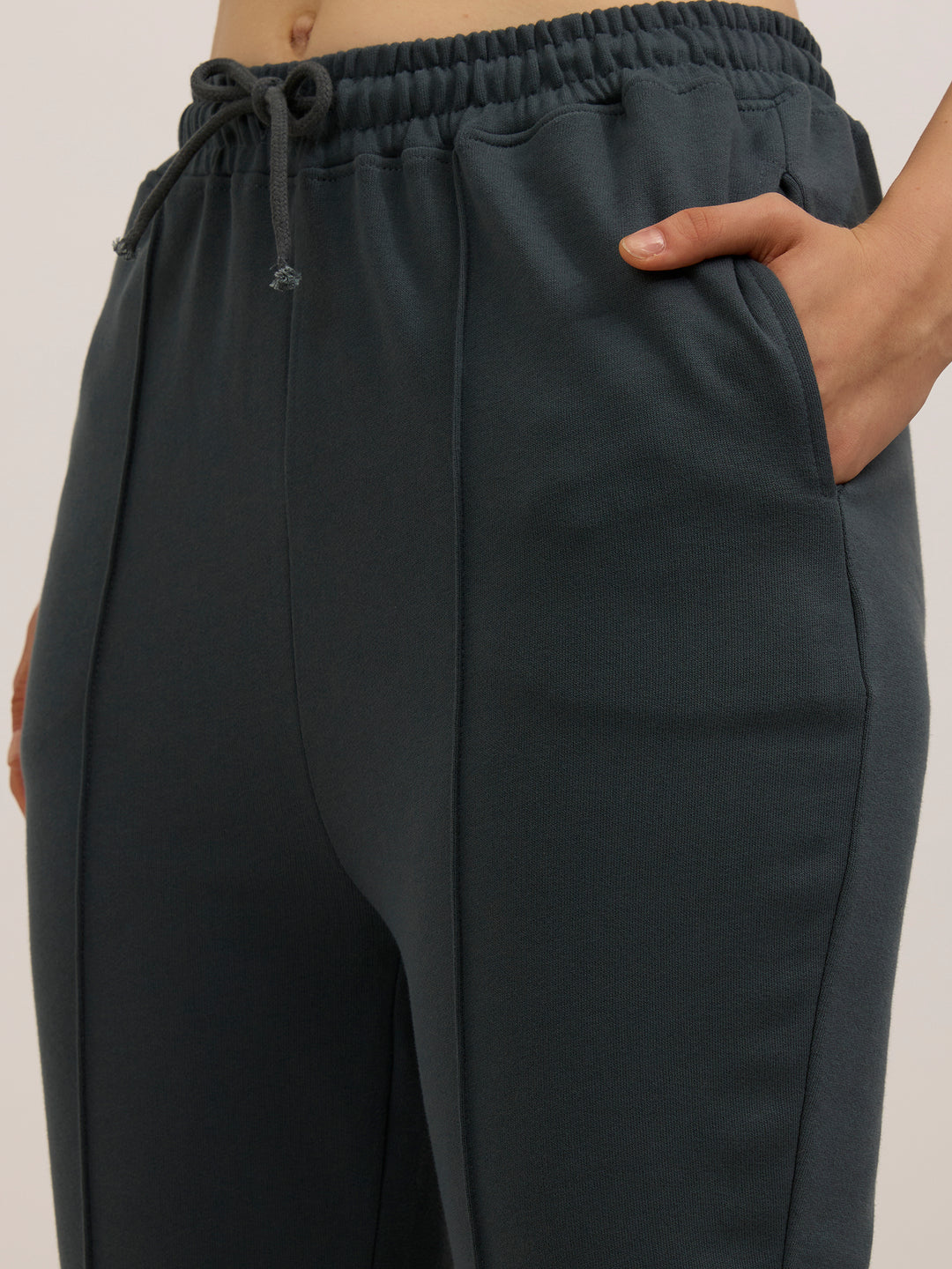 Grey Solid Pintuck Sweatpants