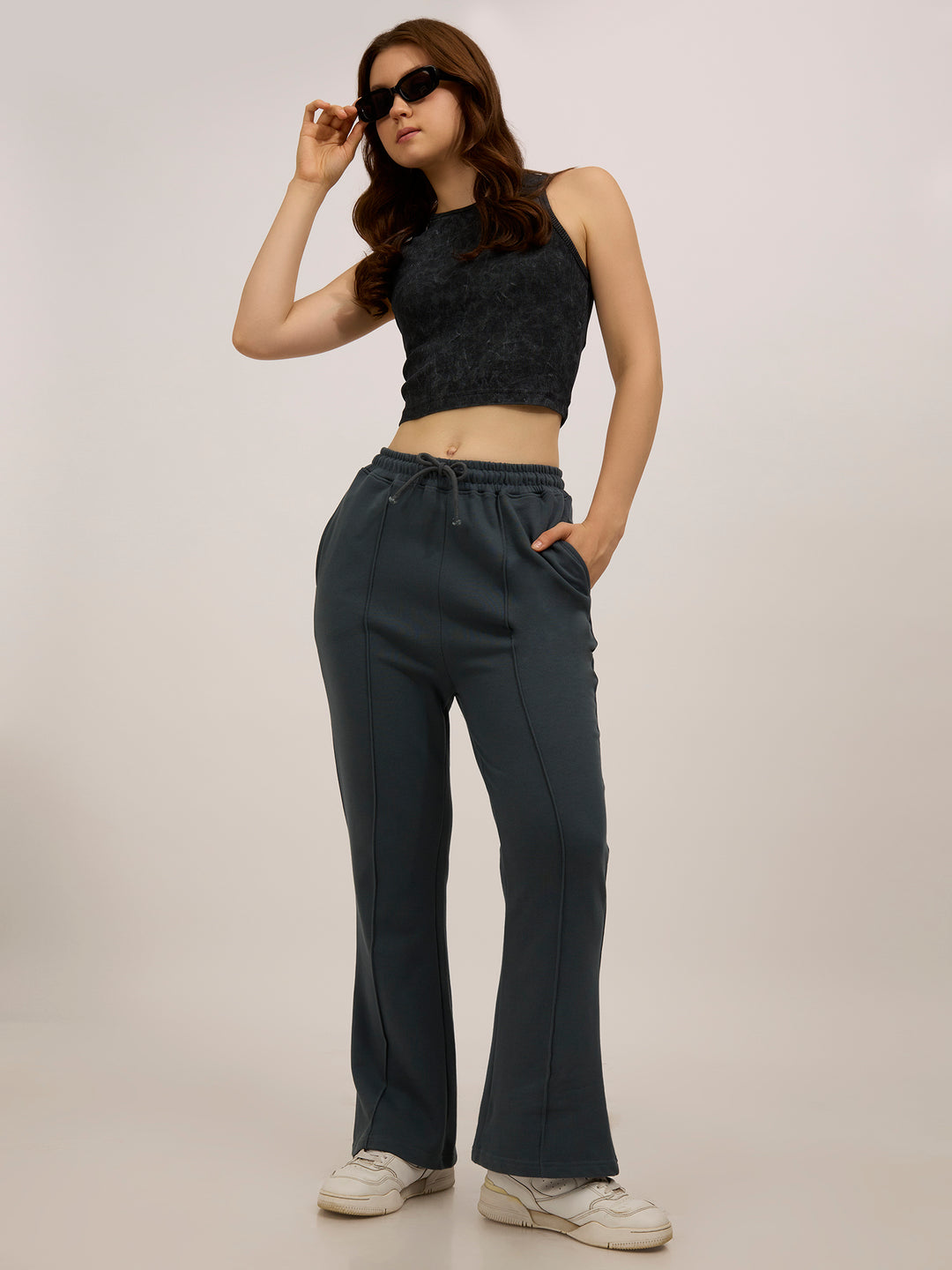 Grey Solid Pintuck Sweatpants