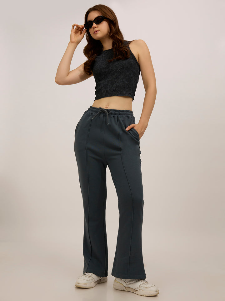 Grey Solid Pintuck Sweatpants