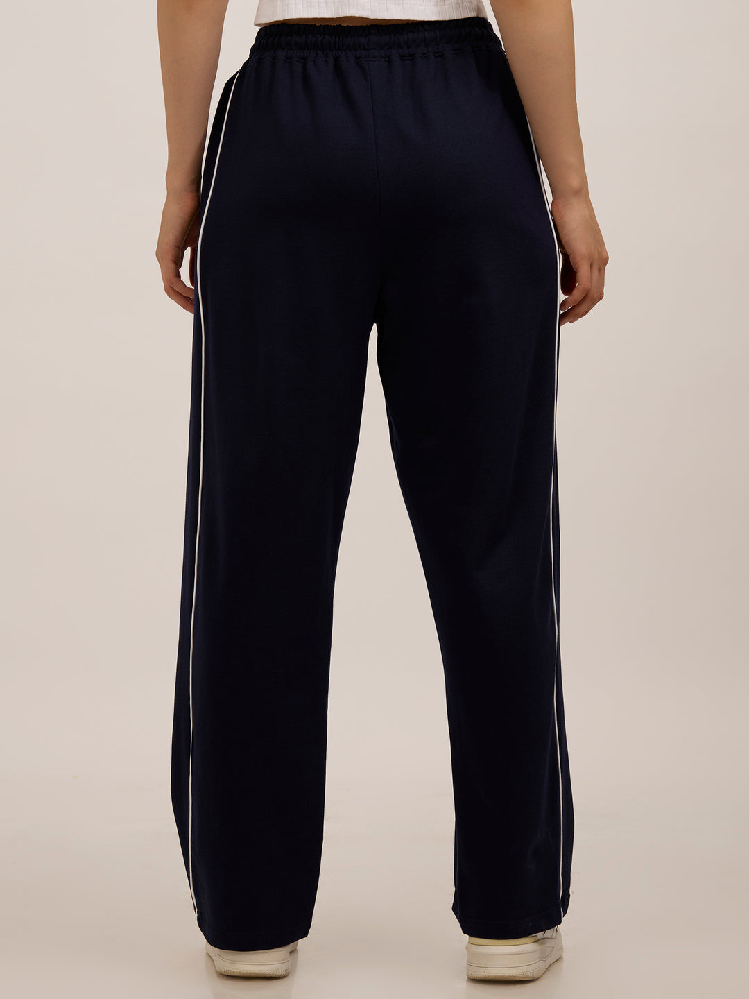 Navy Blue Side Tape Printed Sweatpants