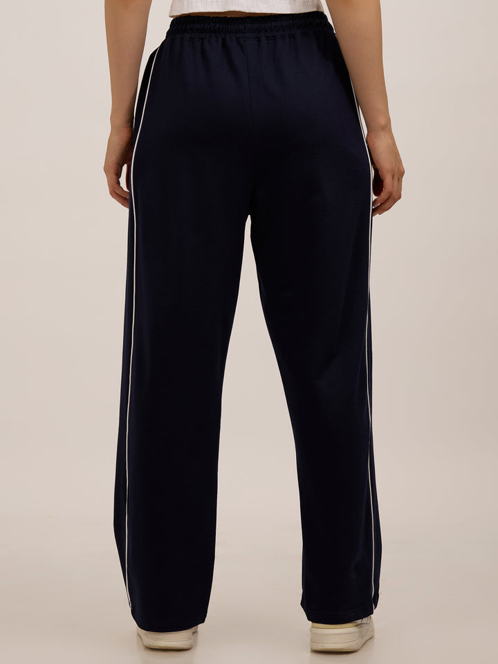Navy Blue Side Tape Printed Sweatpants