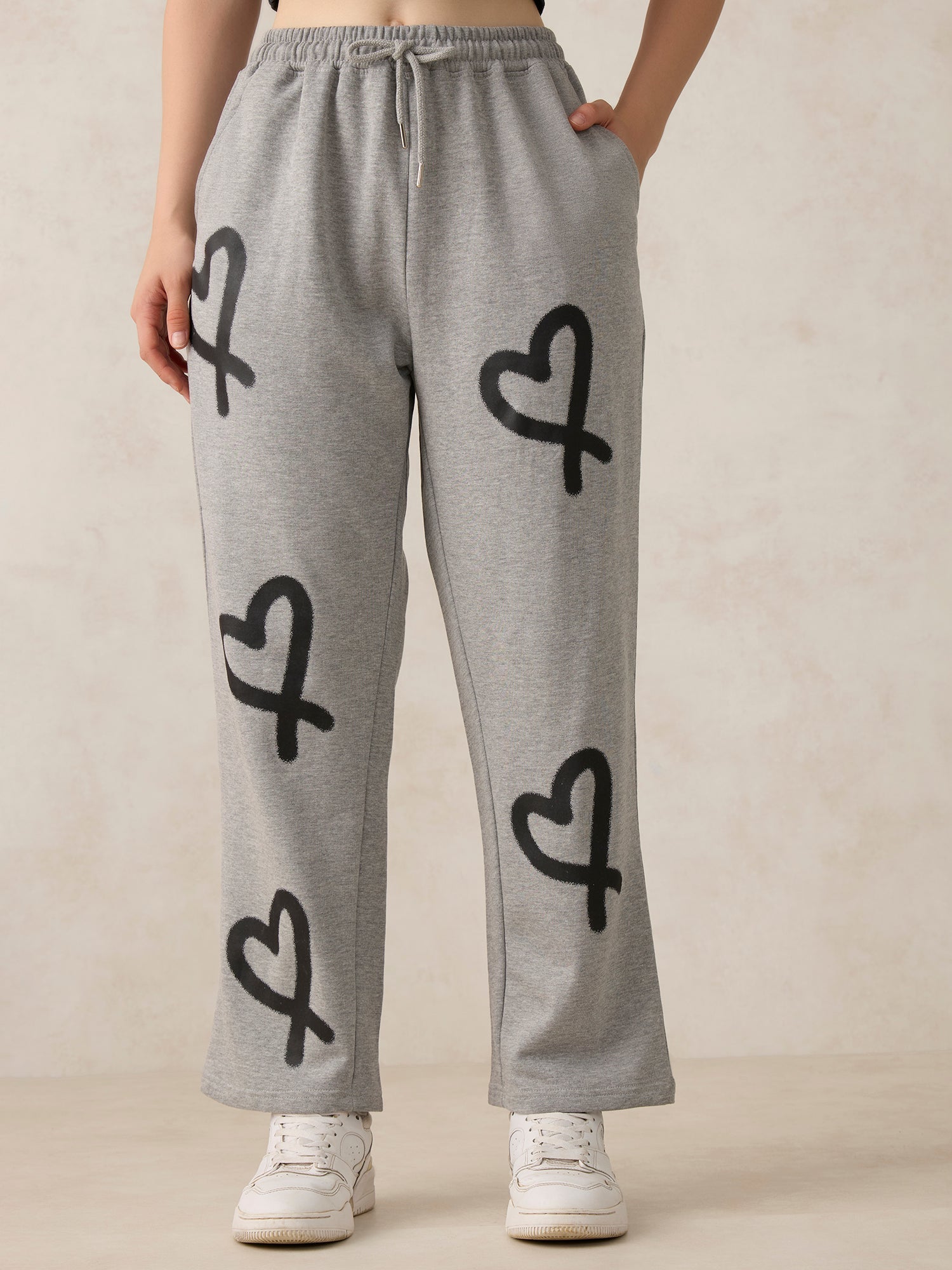 Grey Heart Printed Joggers
