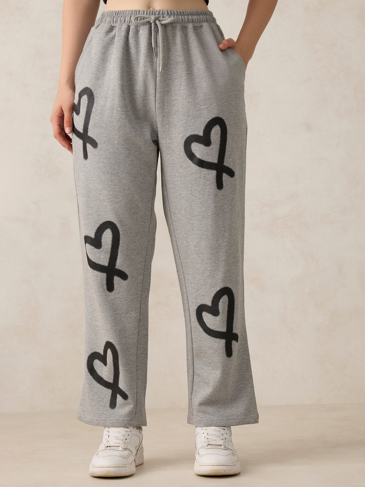 Grey Heart Printed Joggers