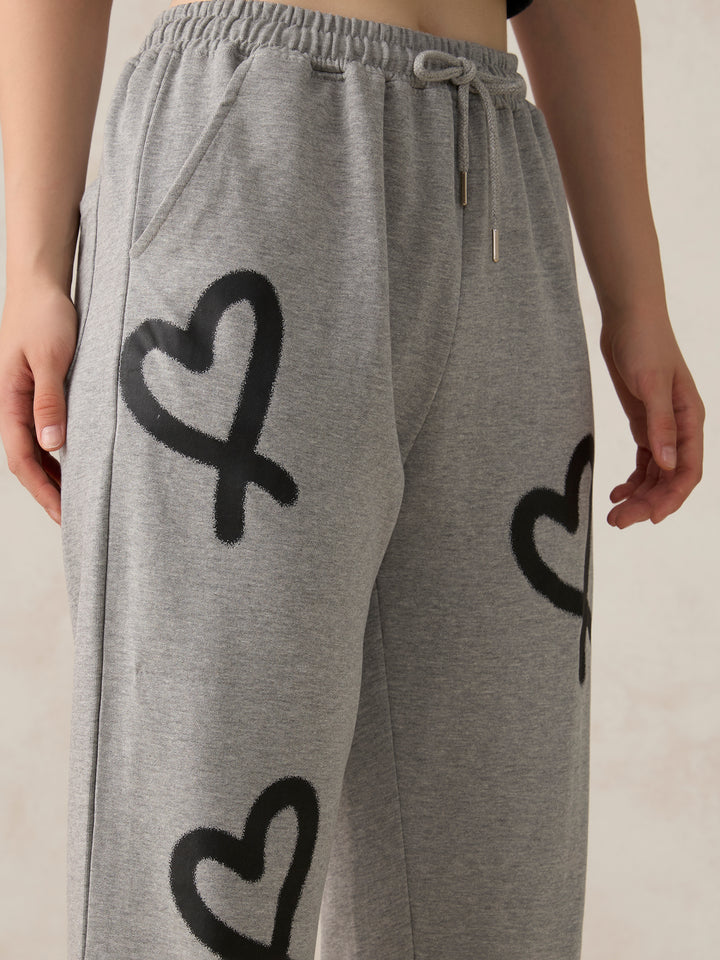 Grey Heart Printed Joggers
