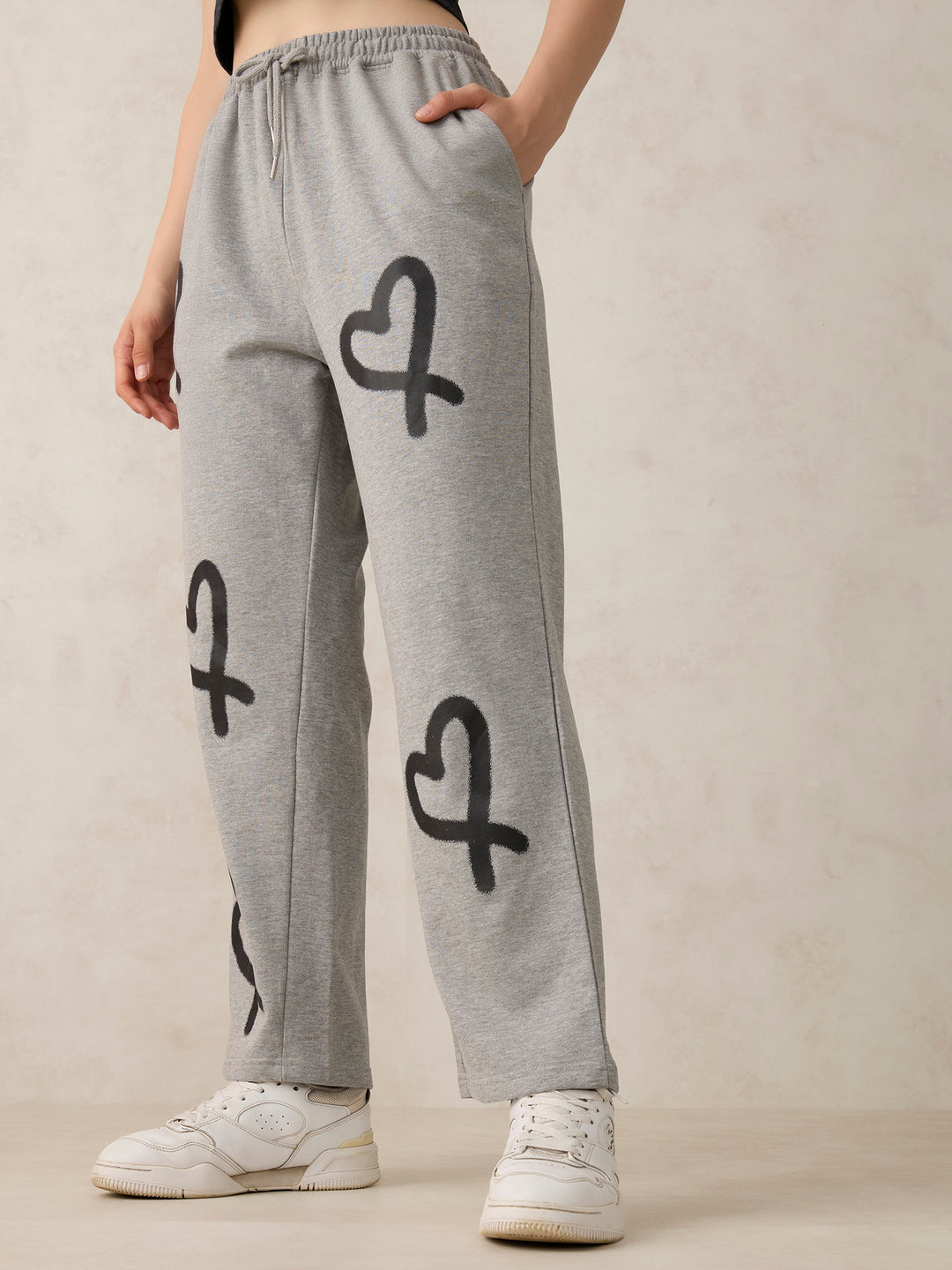 Grey Heart Printed Joggers