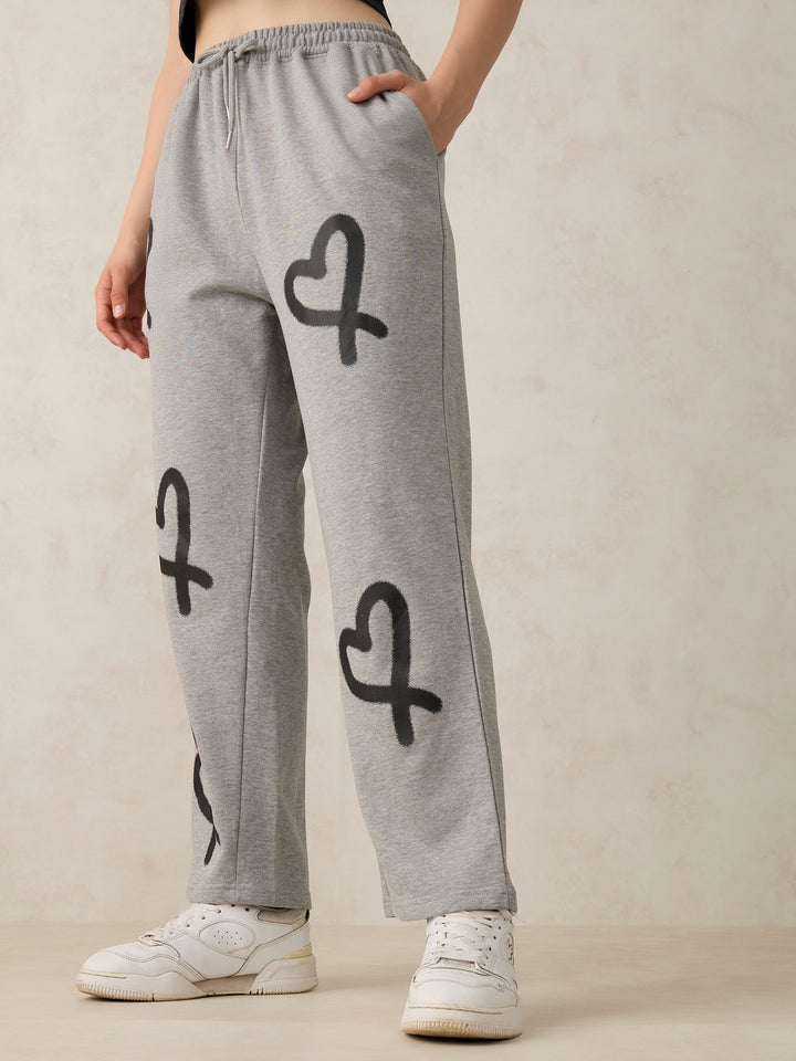 Grey Heart Printed Joggers