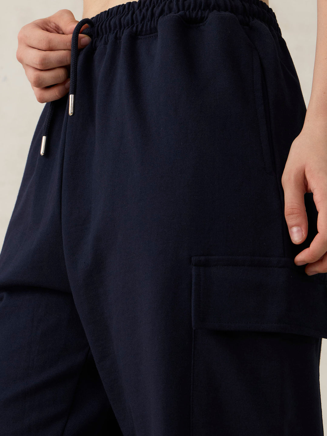 Navy Blue Cargo Pocket Wide Leg Sweatpants