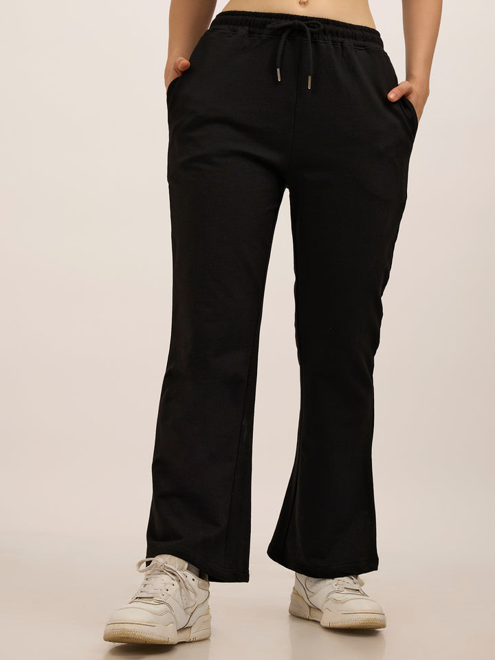 Black Basic Solid Flared Sweatpants