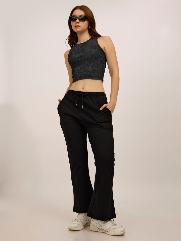 Black Basic Solid Flared Sweatpants