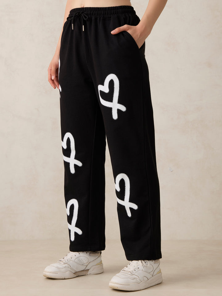 Black Heart Printed Joggers