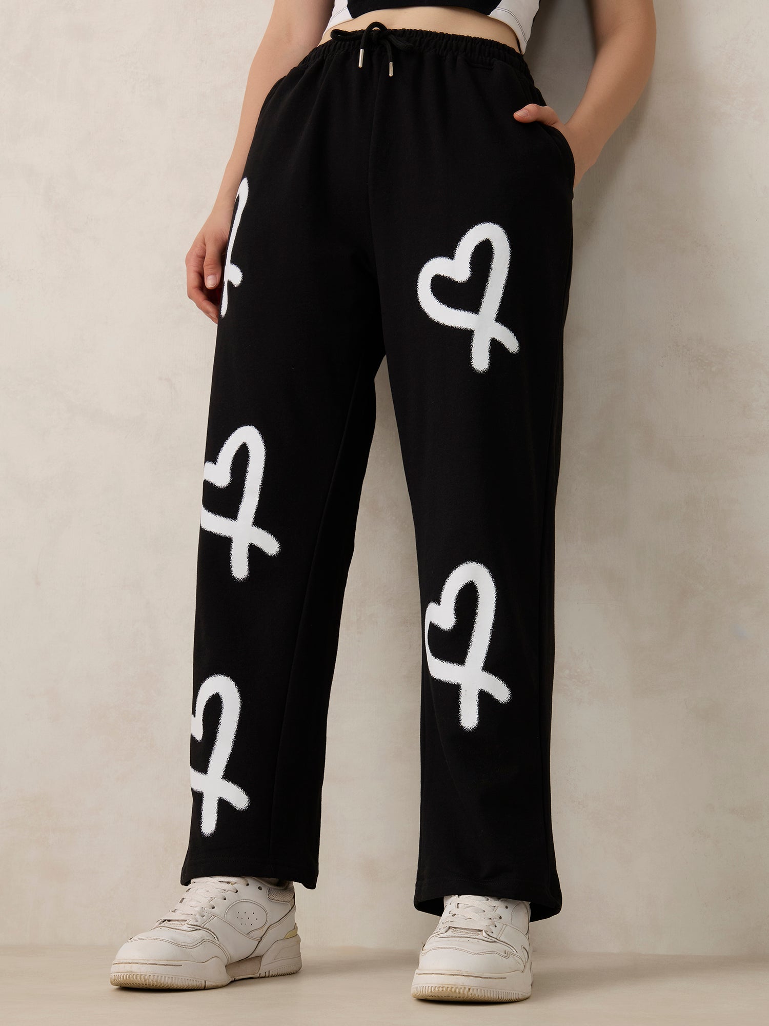 Black Heart Printed Joggers