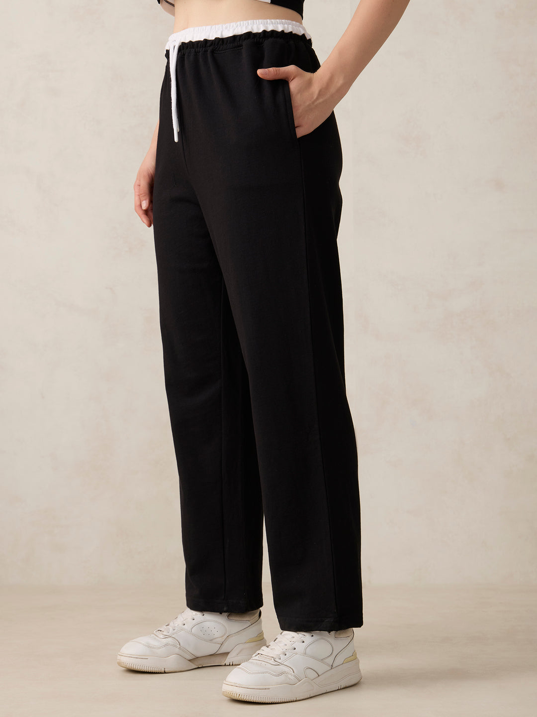 Black Dual Toned Waistband Sweatpants