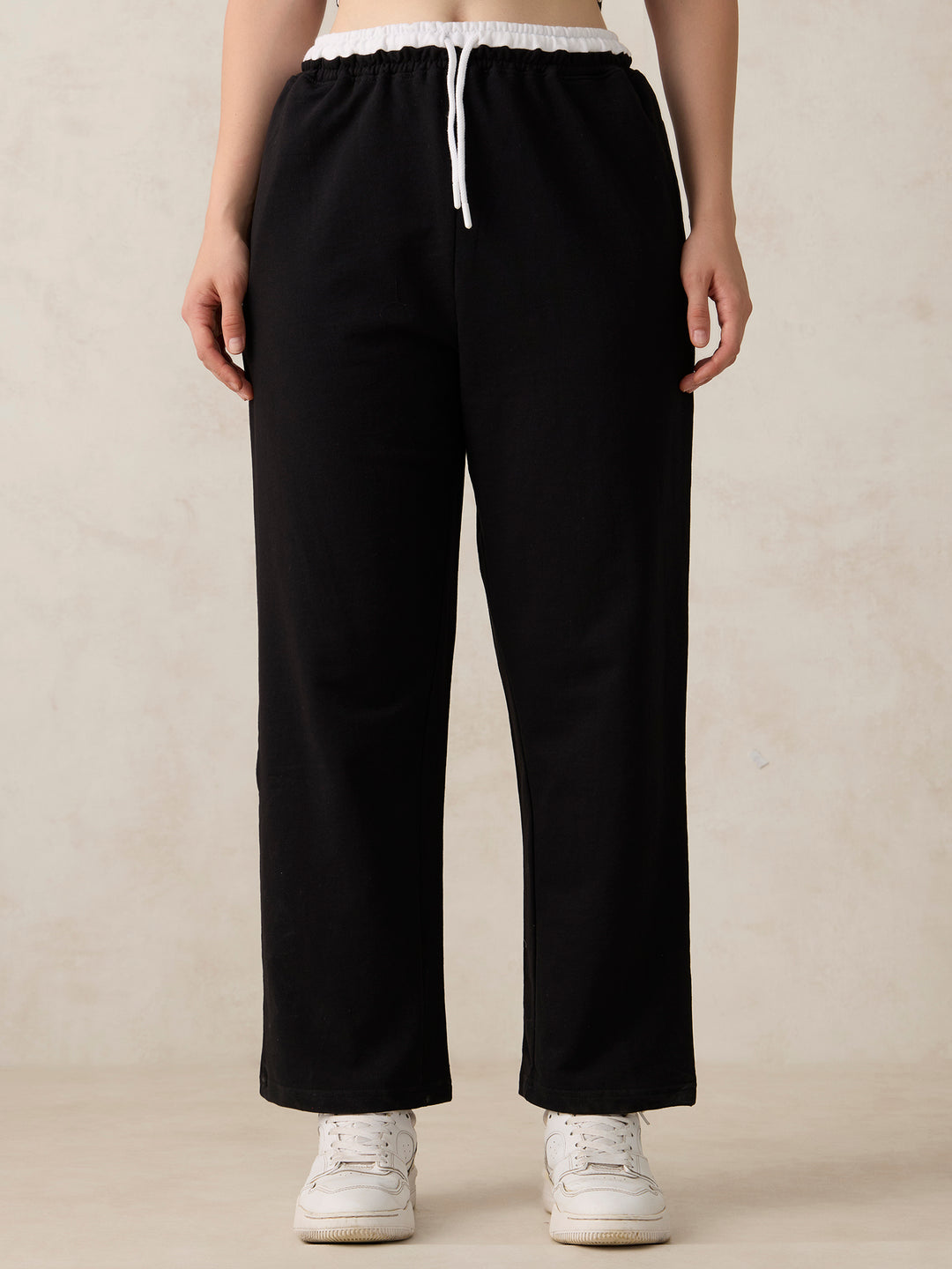 Black Dual Toned Waistband Sweatpants