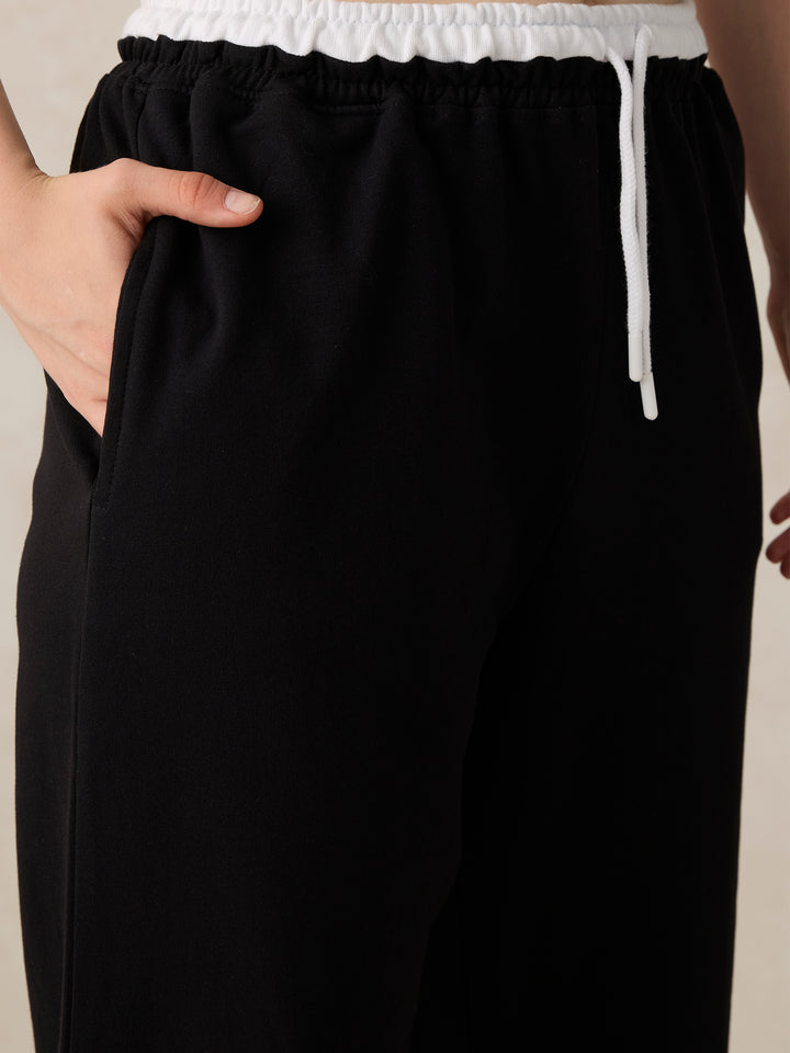 Black Dual Toned Waistband Sweatpants