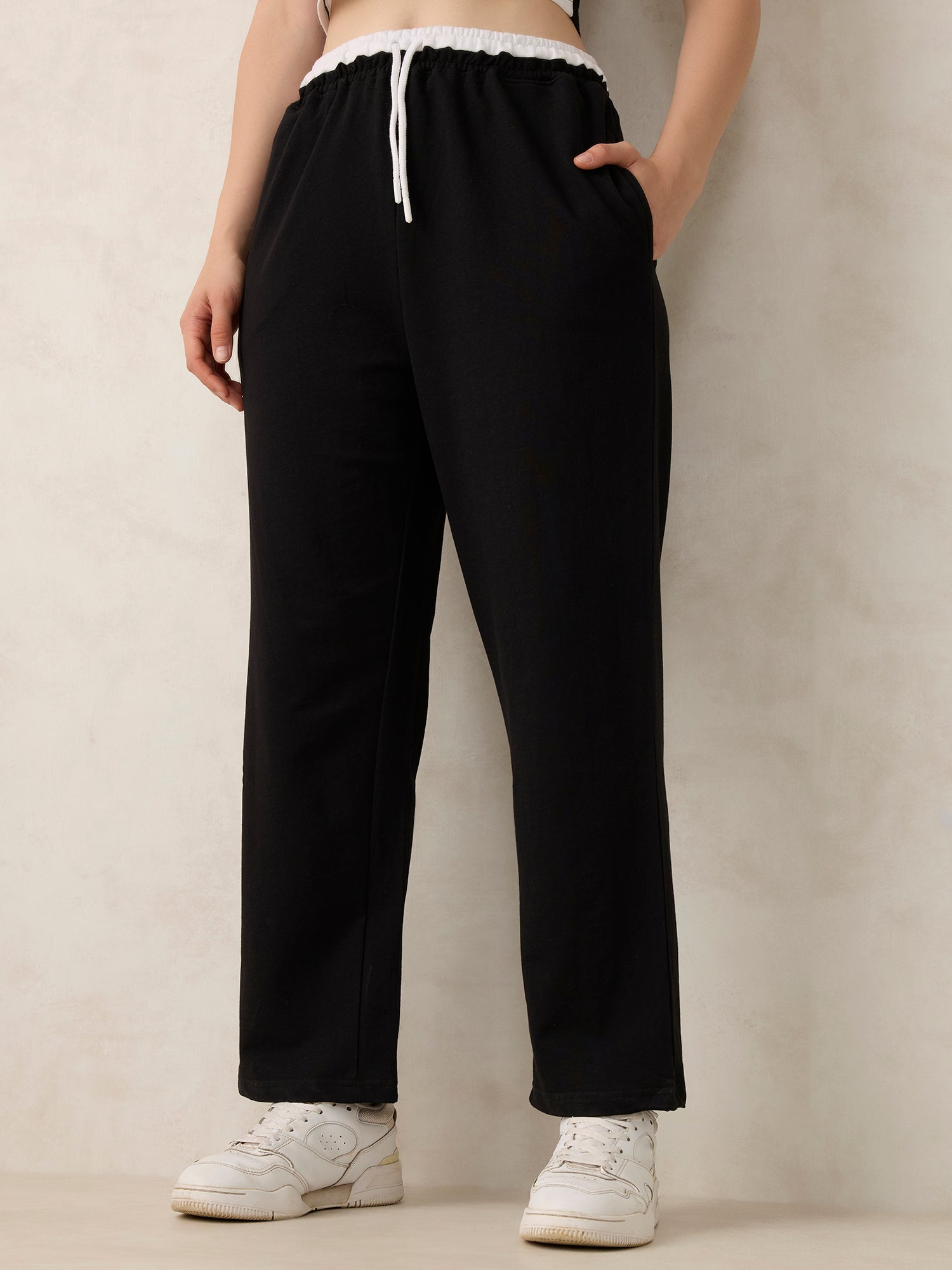 Black Dual Toned Waistband Sweatpants