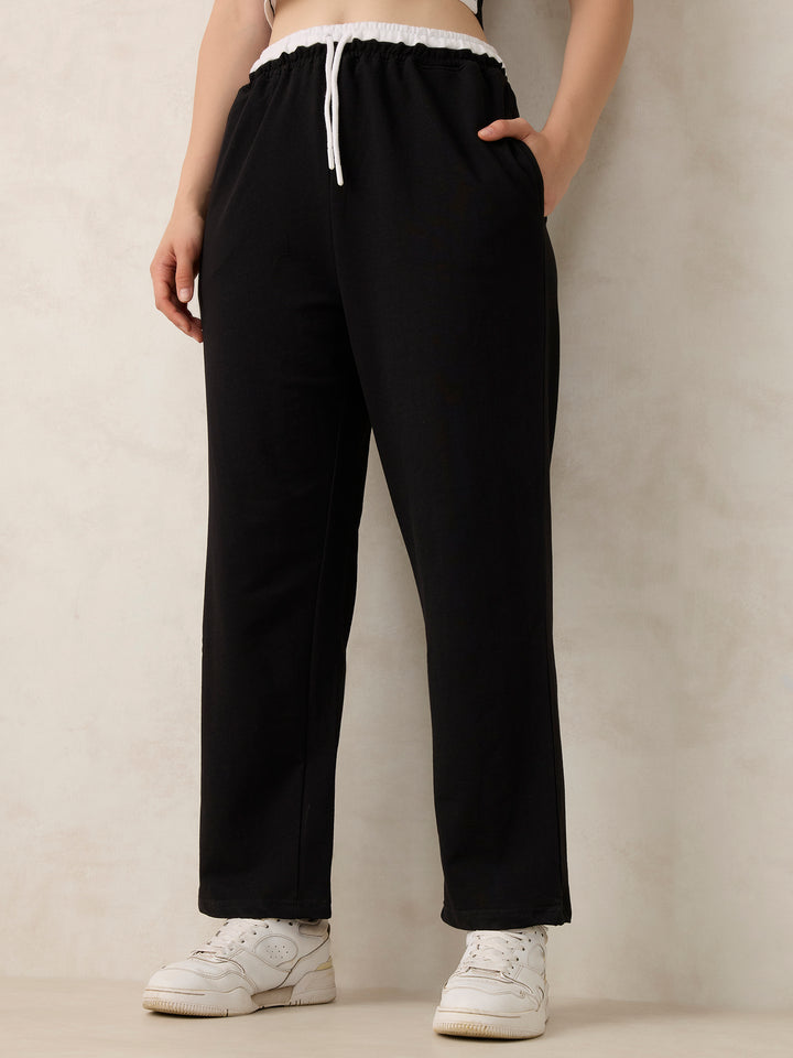 Black Dual Toned Waistband Sweatpants